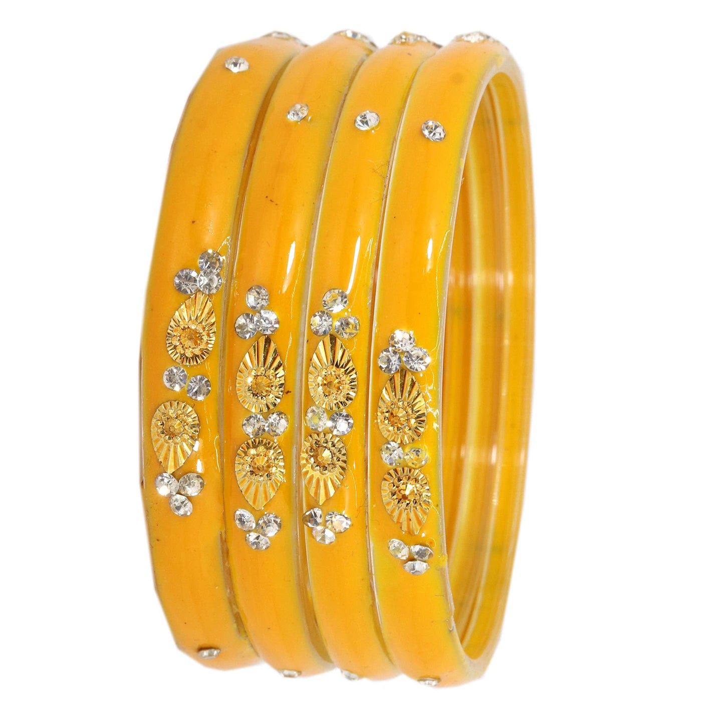 Traditional Yellow Glass Kada Bangle Set (Pack of 4)