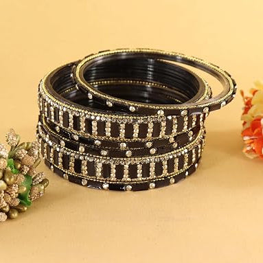 Glass Bangles Kada Set  With Zircon Stone Work - Pack of 6