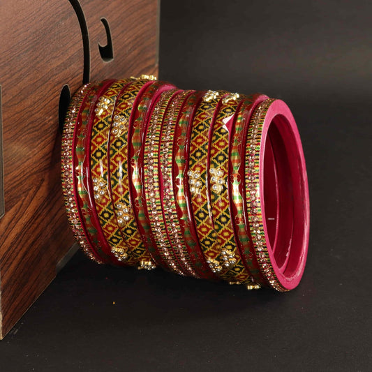 Rani Gold-Tone Embellished Traditional Bangles - Set of 12
