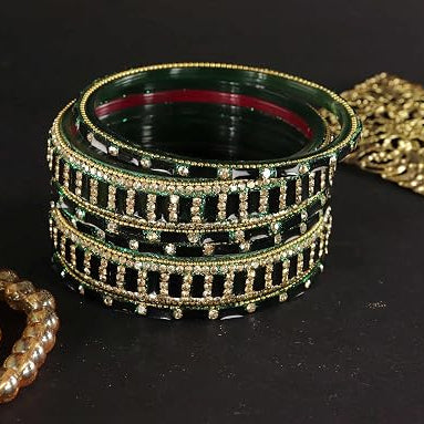 Glass Bangles Kada Set  With Zircon Stone Work - Pack of 6