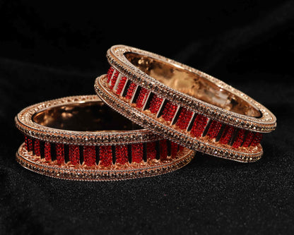 American Diamond Stone red Metal Kada Bangles (Set of 2)