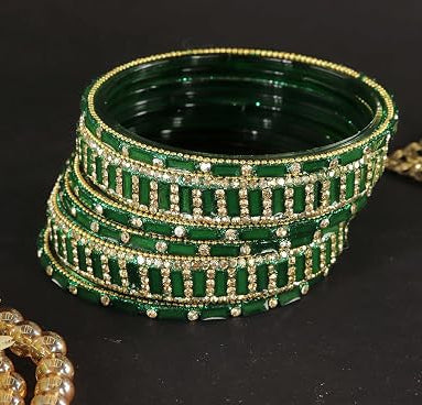 Glass Bangles Kada Set  With Zircon Stone Work - Pack of 6