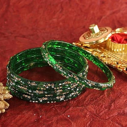 Gemstone Glass Bangles Crystal Kada Ethnic-Set Of 4