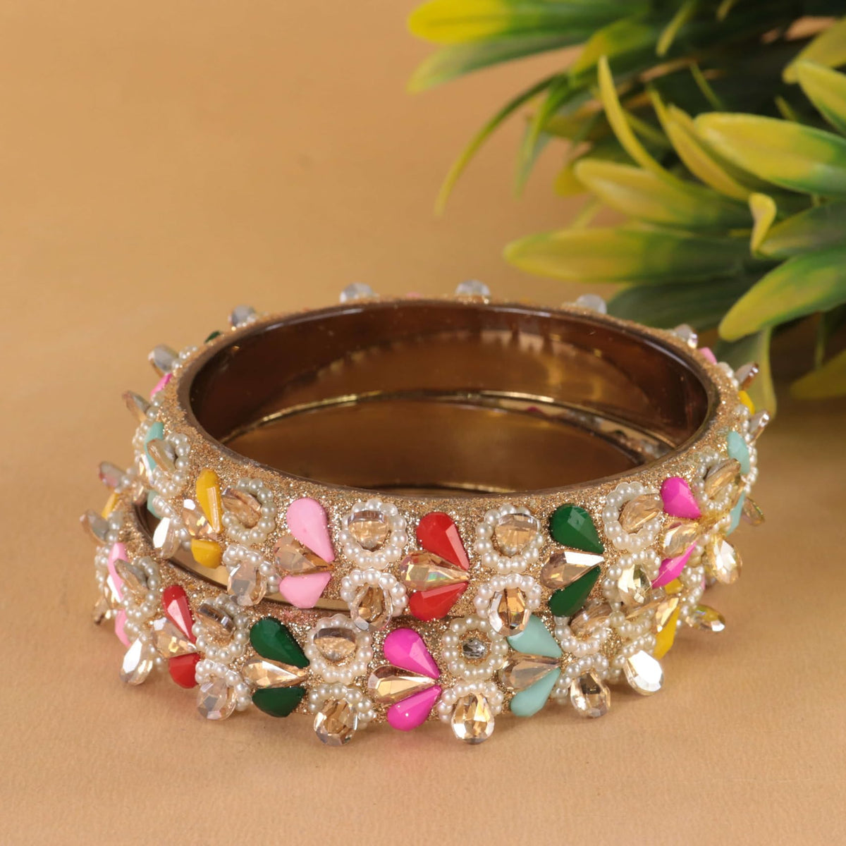 GoldMulti Kundan Pearl Kada Set - Set of 2