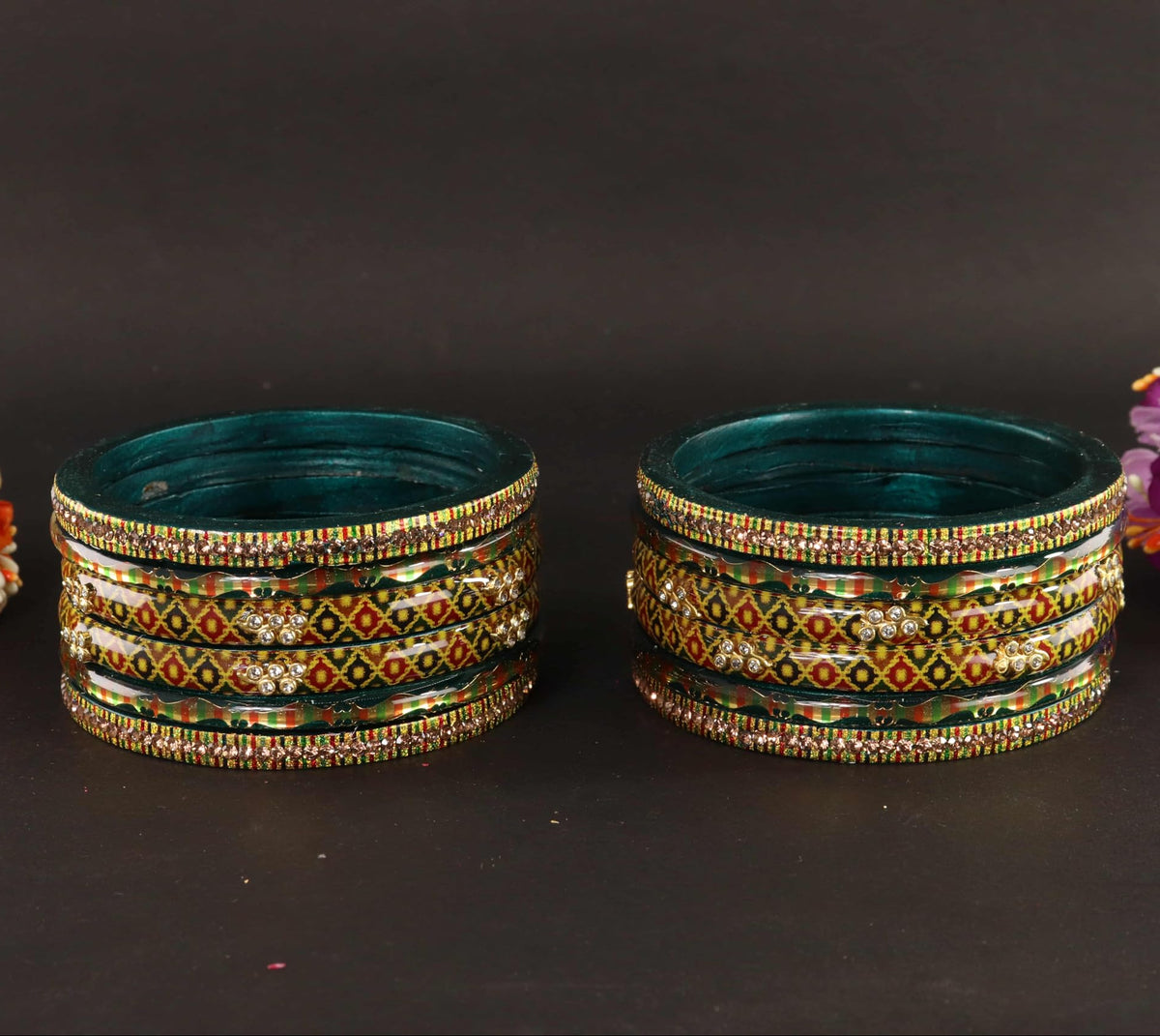 KaiGreen Gold-Tone Embellished Traditional Bangles - Set of 12
