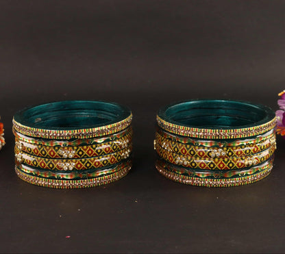 KaiGreen Gold-Tone Embellished Traditional Bangles - Set of 12