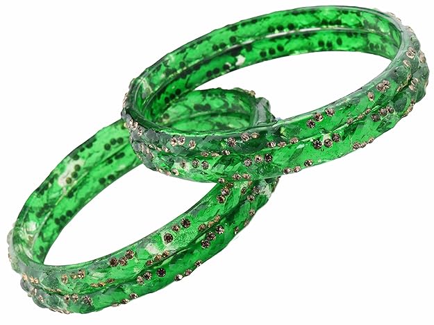 Gemstone Glass Bangles Crystal Kada Ethnic-Set Of 4
