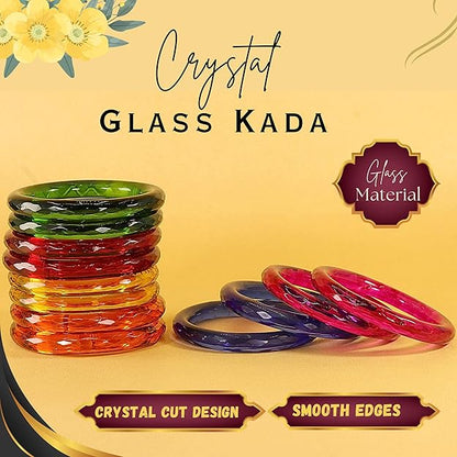 Multicolor Kada Glass Bangle Set – 12 Pieces, 6 Colors