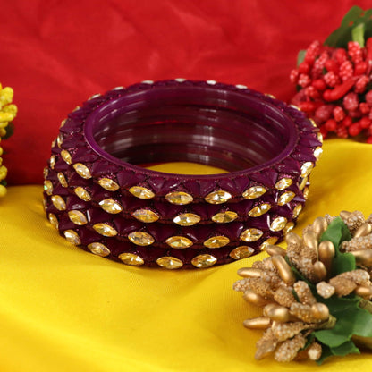 Wine Sparkling stone detailing, and elegant golden Kada - Set Of 4