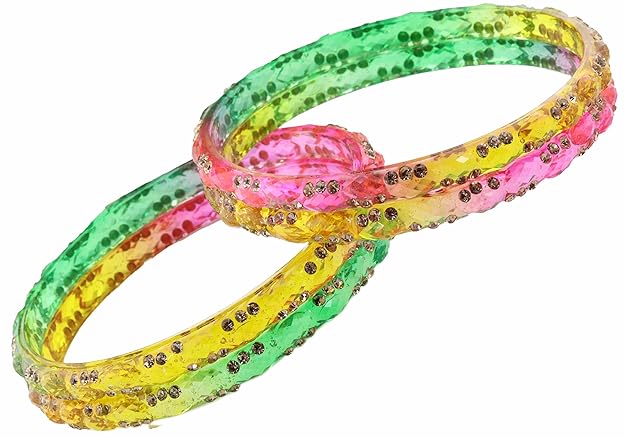 Gemstone Glass Bangles Crystal Kada Ethnic-Set Of 4