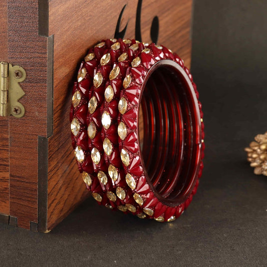 Maroon Sparkling stone detailing, and elegant golden Kada - Set Of 4