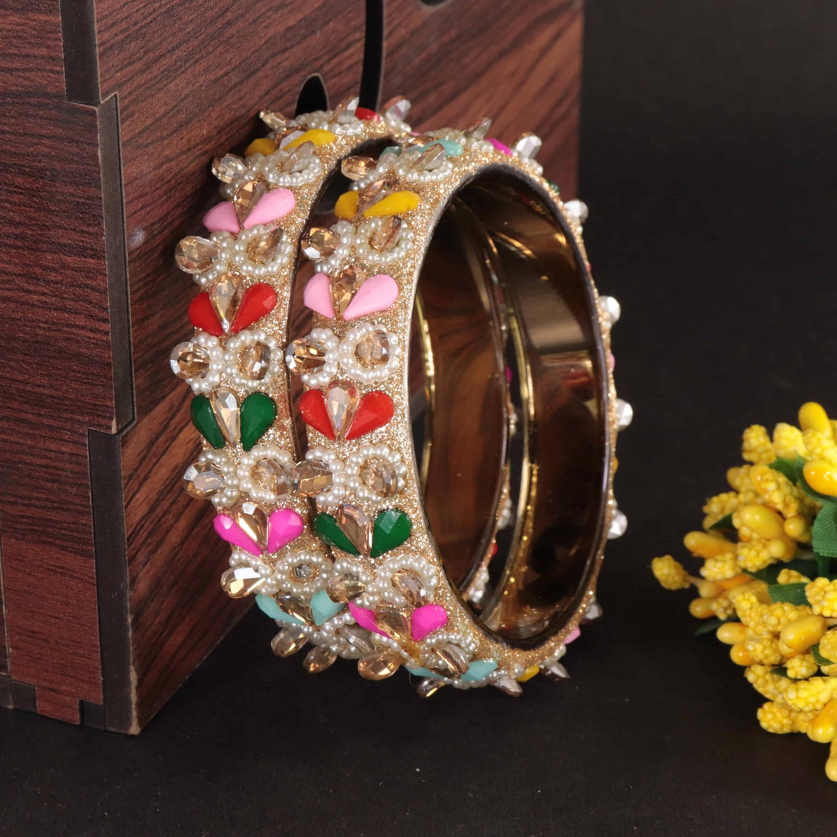 GoldMulti Kundan Pearl Kada Set - Set of 2