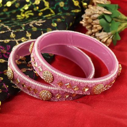 Purple Floral Embossed Pattern with Square Stone Kada- Set of 2