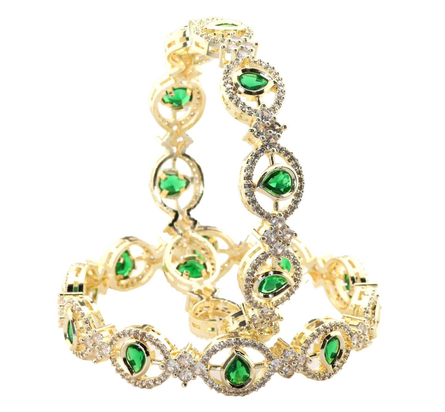 American Diamond Green Stone Bracelet Set of 2