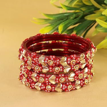 Glass Bangles Kada Set With Kundan & Zircon stones Work- Pack of 4