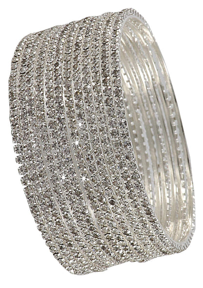 12-Piece Silver Crystal Stone Bangles – Elegant Party & Bridal Wear