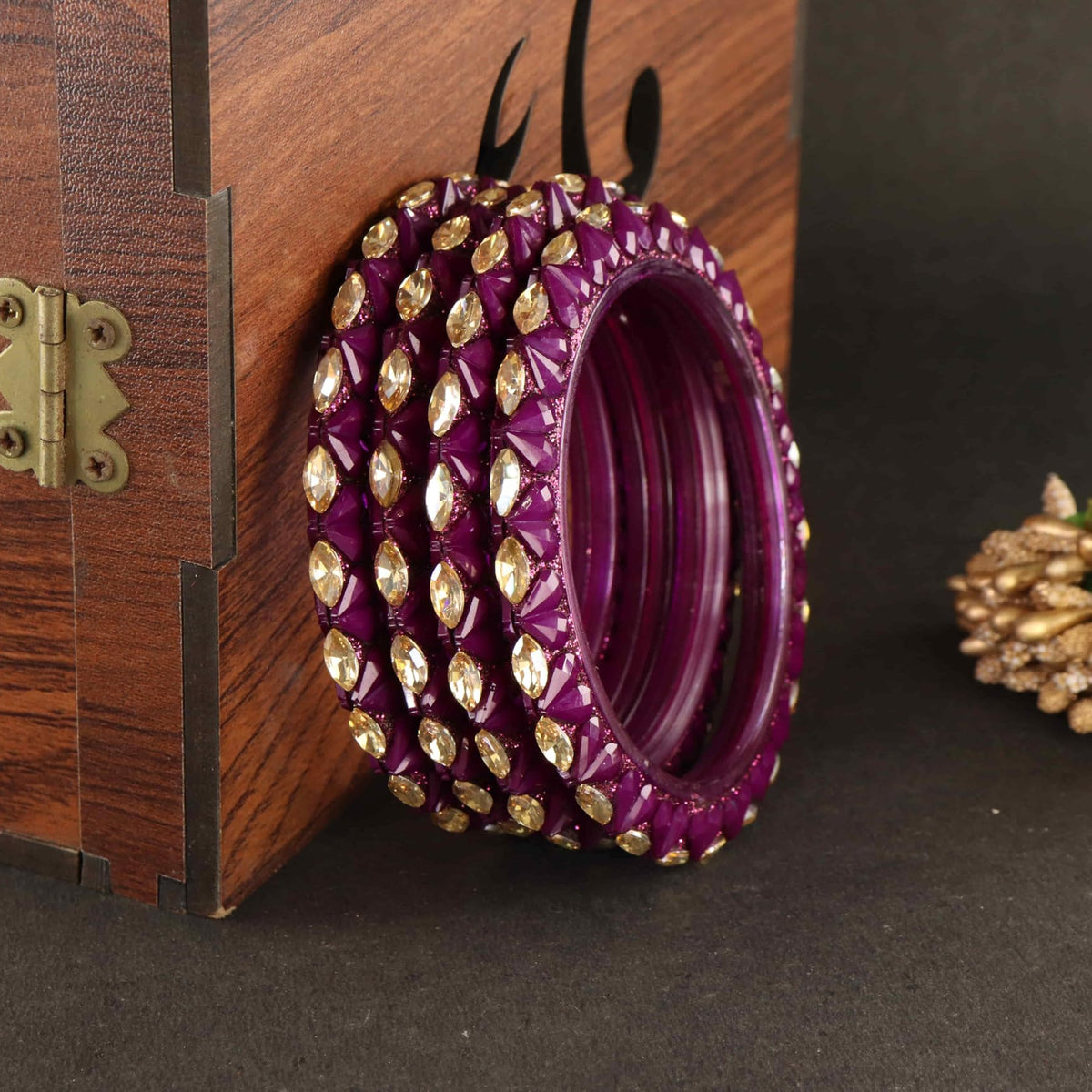 Wine Sparkling stone detailing, and elegant golden Kada - Set Of 4