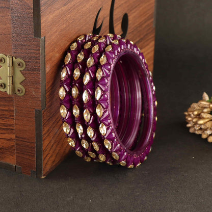 Wine Sparkling stone detailing, and elegant golden Kada - Set Of 4
