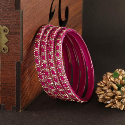 Magenta Premium Stone Studded Kada Set - Set of 4