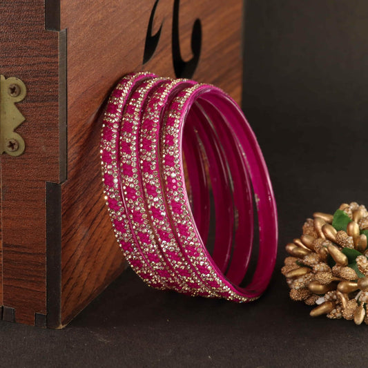 Magenta Premium Stone Studded Kada Set - Set of 4