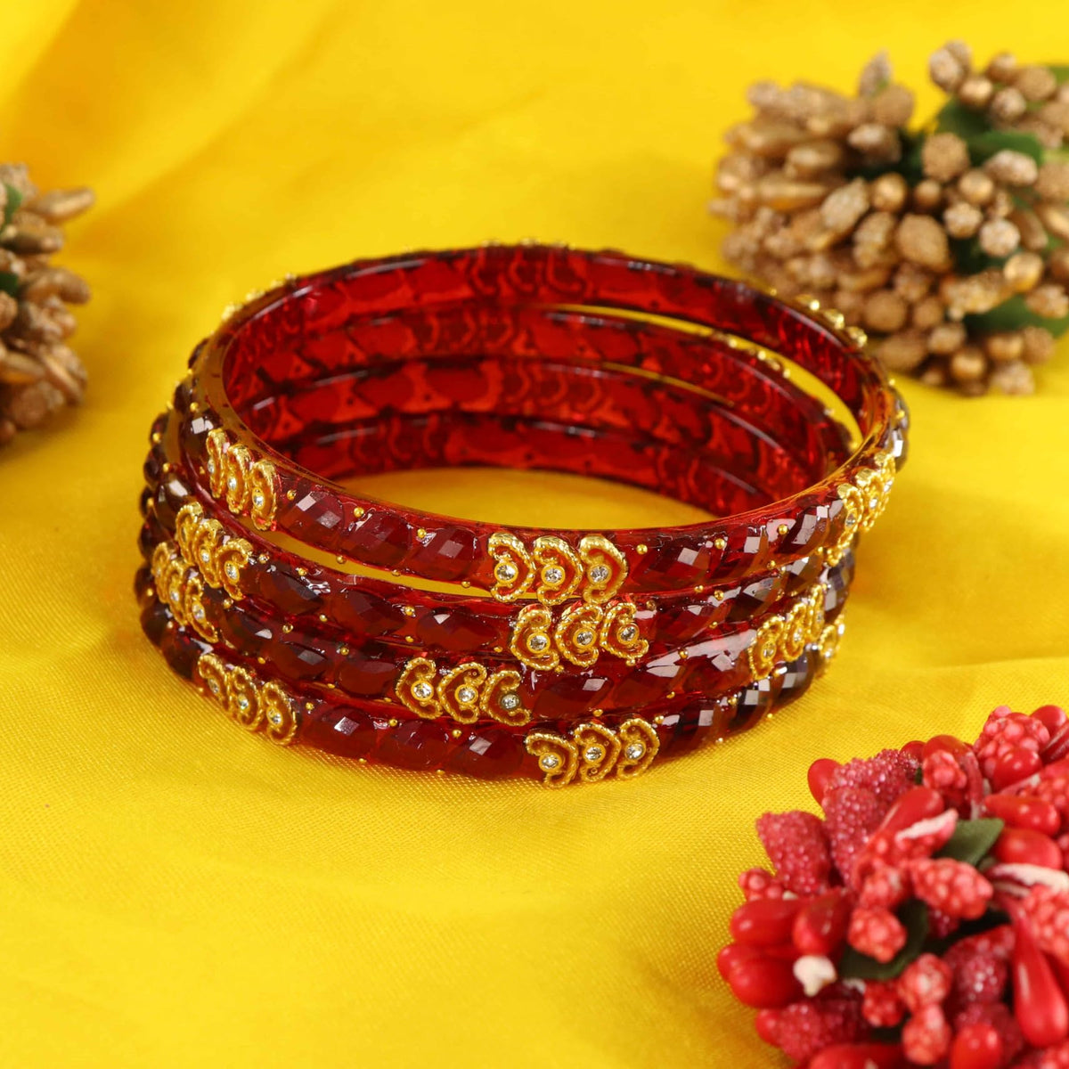 Maroon Traditional Party Wear Banglr Set - Set of 4 Bangles
