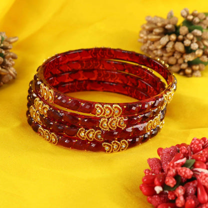 Maroon Traditional Party Wear Banglr Set - Set of 4 Bangles