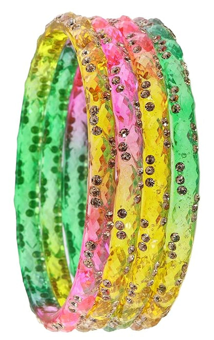 Gemstone Glass Bangles Crystal Kada Ethnic-Set Of 4