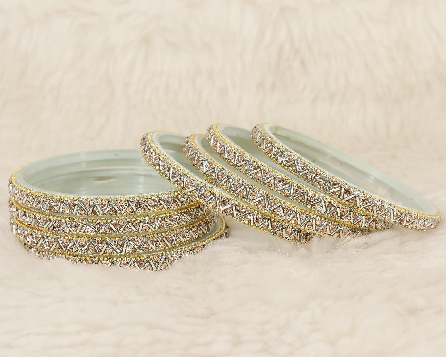 Silver Glass Bangles Set For Girls and Women Studded Zircon Gemstone and Beads I women bangles I (Pack of 8