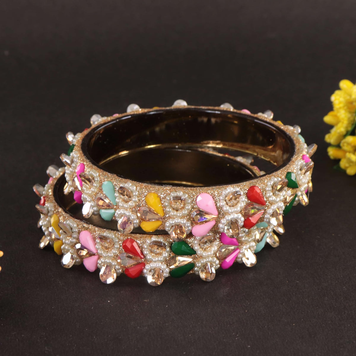 GoldMulti Kundan Pearl Kada Set - Set of 2