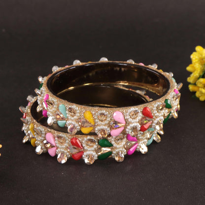 GoldMulti Kundan Pearl Kada Set - Set of 2