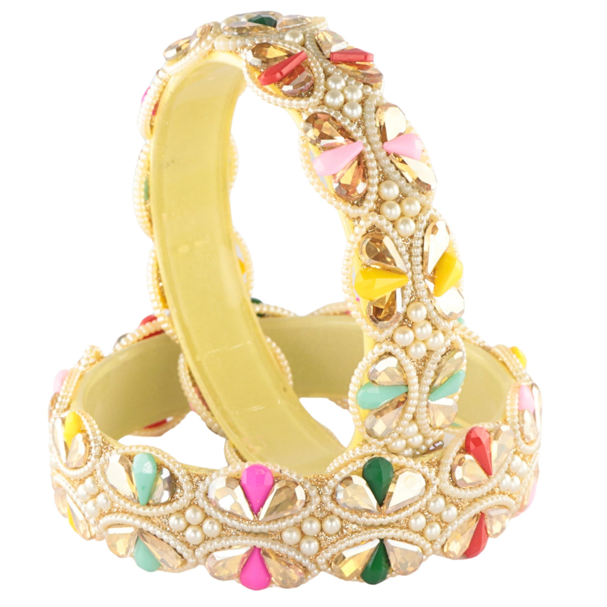 GoldMulti Designer Bangles with Multicolor Stones - Set of  2