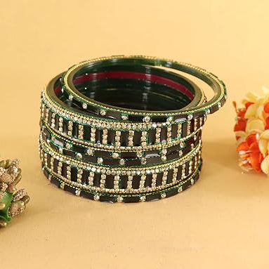 Glass Bangles Kada Set  With Zircon Stone Work - Pack of 6