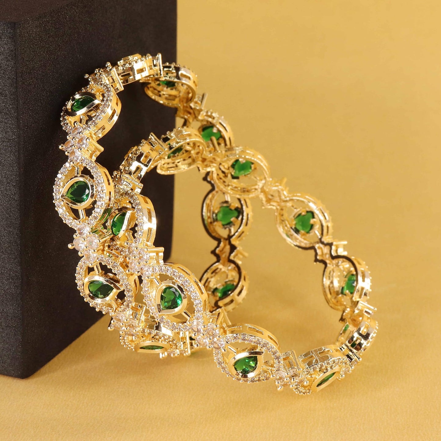 American Diamond Green Stone Bracelet Set of 2