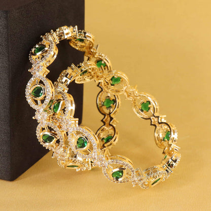 American Diamond Green Stone Bracelet Set of 2