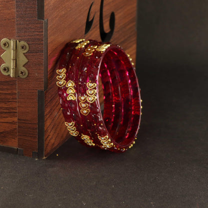 Wine Traditional Party Wear Bangle Set - Set of 4 Bangles
