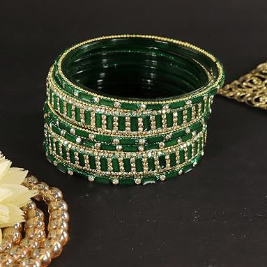 Glass Bangles Kada Set  With Zircon Stone Work - Pack of 6