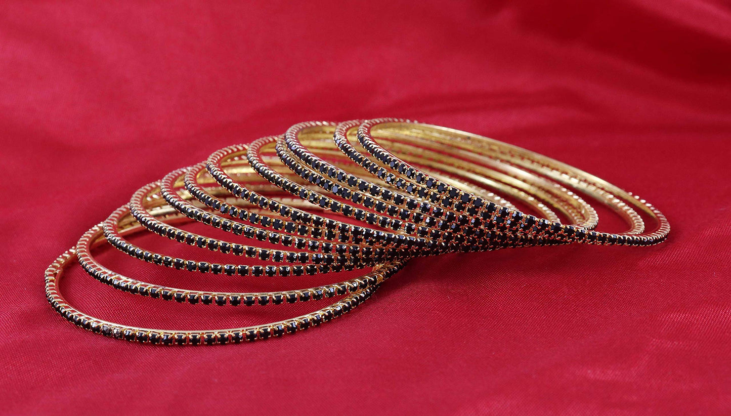 Black Zircon Studded Glossy Bangle Set for Women & Girls | Pack of 12