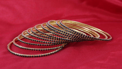 Black Zircon Studded Glossy Bangle Set for Women & Girls | Pack of 12