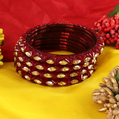 Maroon Sparkling stone detailing, and elegant golden Kada - Set Of 4
