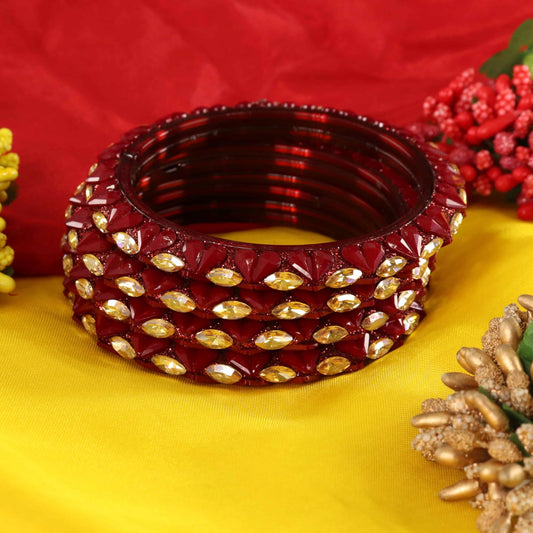 Maroon Sparkling stone detailing, and elegant golden Kada - Set Of 4