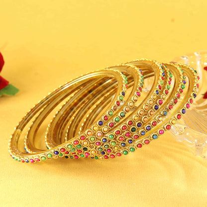 Royal Multicolor Glass Bangles with Golden Accents | Pack of 12