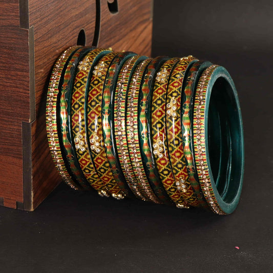 KaiGreen Gold-Tone Embellished Traditional Bangles - Set of 12