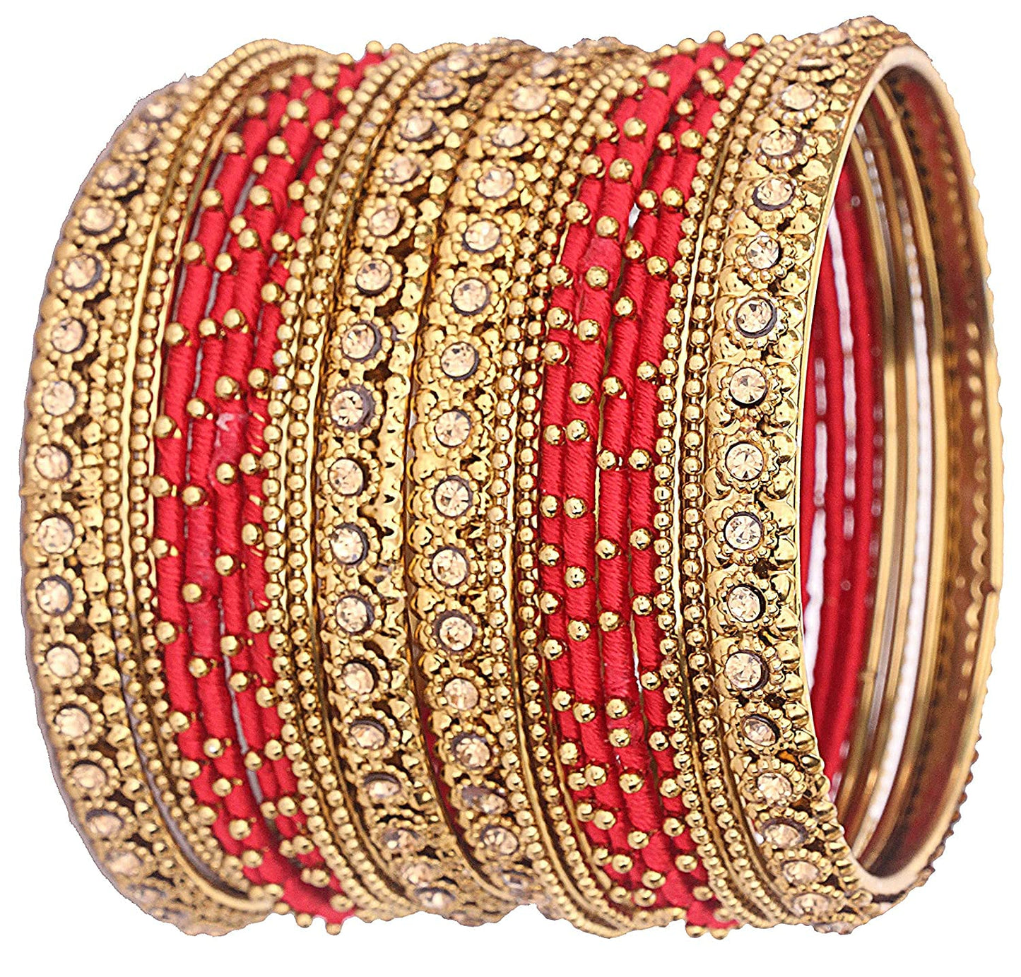 Traditional Red & Gold Silk Thread Bangles Set for Festive Wear – 20 Pieces