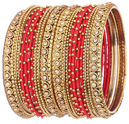 Traditional Red & Gold Silk Thread Bangles Set for Festive Wear – 20 Pieces