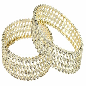 Zircon Net Gold Bangles – Elegant Designer Kada with Sparkling Stone Work & Golden Shine