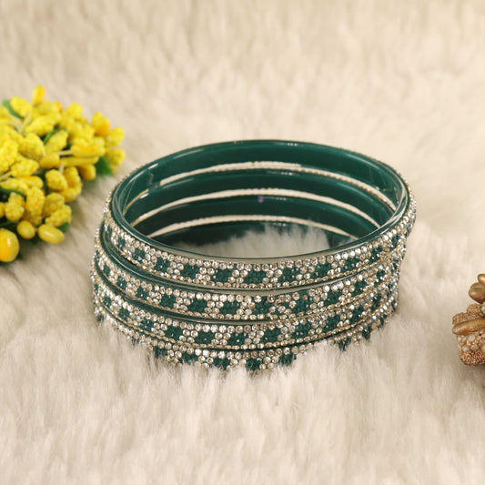 DarkGreen Premium Stone Studded Kada Set - Set of 4