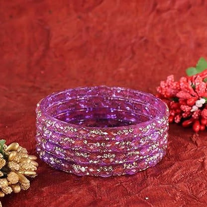 Gemstone Glass Bangles Crystal Kada Ethnic-Set Of 4