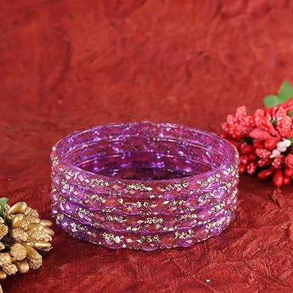 Gemstone Glass Bangles Crystal Kada Ethnic-Set Of 4