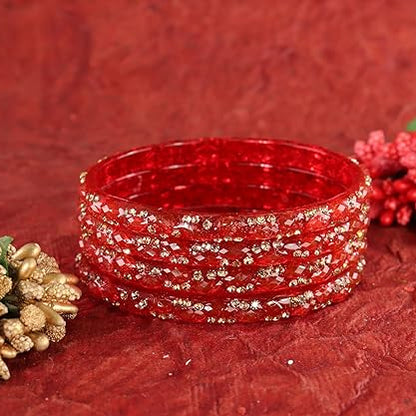 Gemstone Glass Bangles Crystal Kada Ethnic-Set Of 4