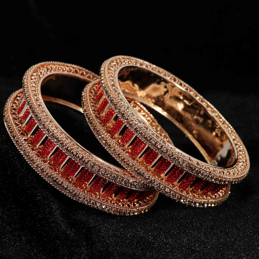 American Diamond Stone red Metal Kada Bangles (Set of 2)